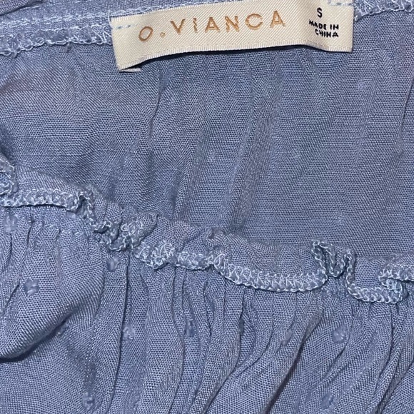 O.VIANCA blue off the shoulder ruffle bandage waist romper w/ dotted detailing‎ - Picture 10 of 12